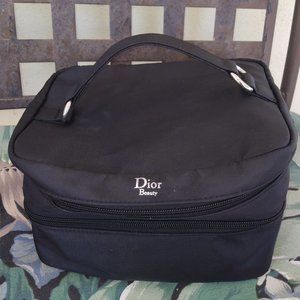 ❤️2 Bags DIOR BEAUTY Black Nylon Dual Cosmetic Top Handle Case Silver Zippers